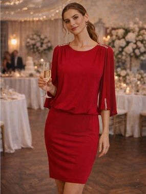 Cache Red Embellished Cocktail Dress | Wedding Guest Party Dress